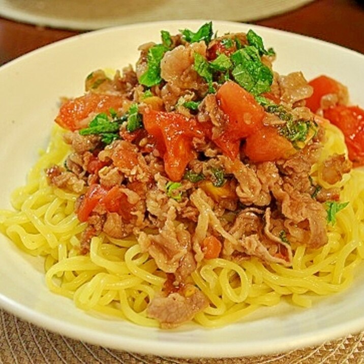 牛肉とトマトのさっぱり炒めでつけラーメン